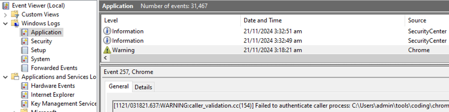 Windows Application logs